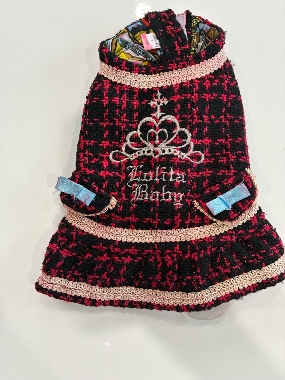 Lolita Black & Pink Tweed Dress with Blue Bow Accents